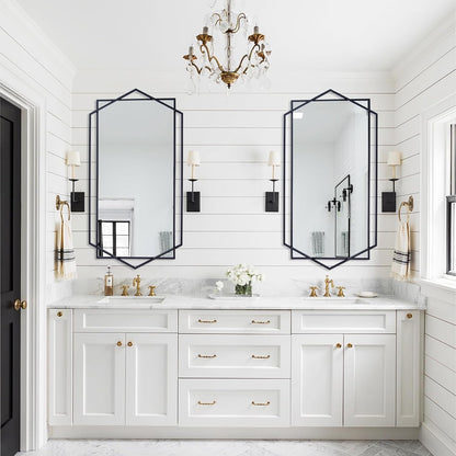 24"x47" Large Wall Mirror for Decor, Living Room Decoraive Wall Mirror with Metal Frame, Unique Black Bathroom Mirror Vertical or Horizontal Hanging