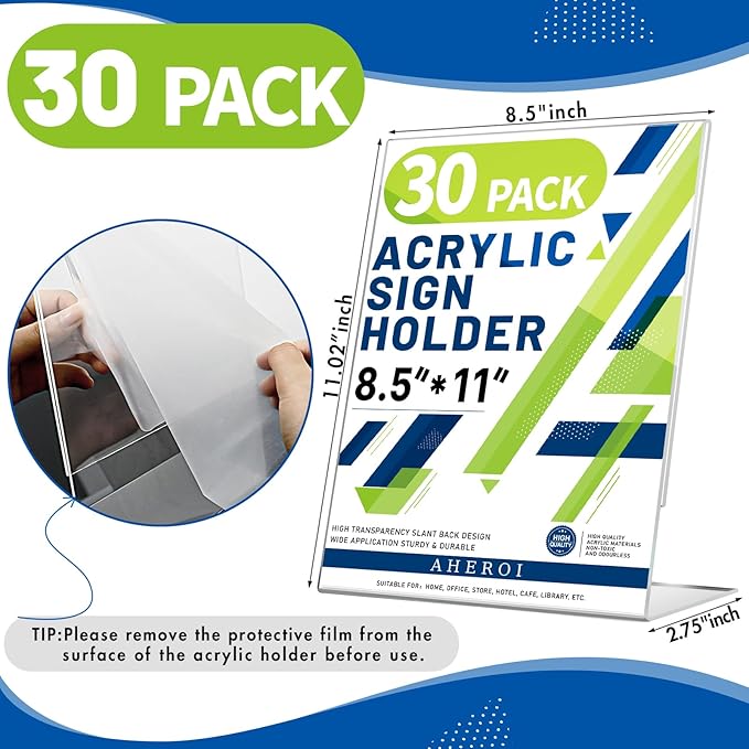 Aheroi Acrylic Sign Holder 8.5 x 11, Plastic Stands Flyer Display, Office - Image 2