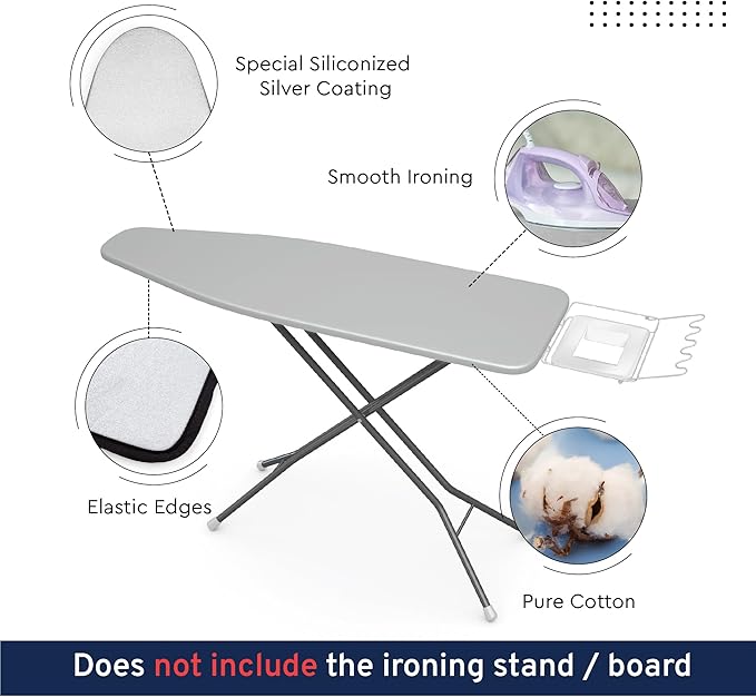 Encasa XO Ironing Board Cover and Pad 54"x18" - 4mm Felt & 2mm Foam Metallized - Image 4