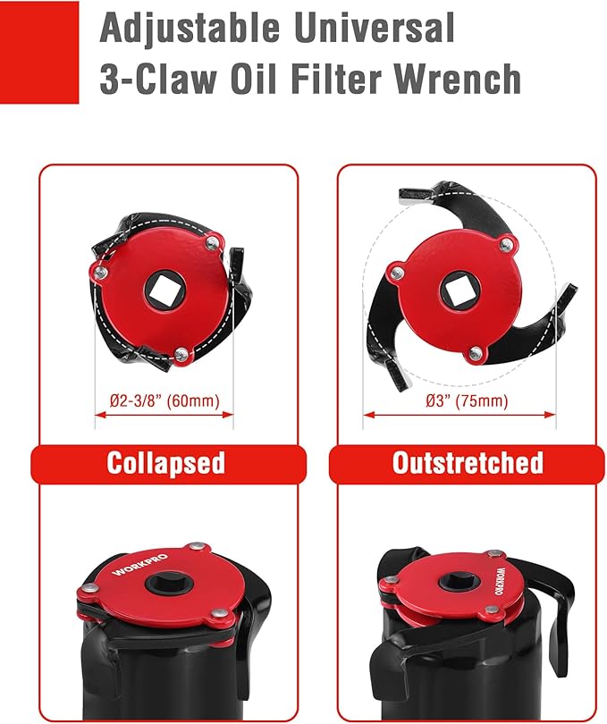 WORKPRO 2-Piece Oil Filter Wrench Set, 12” Adjustable Oil Filter Plier & 3-Jaw - Image 5