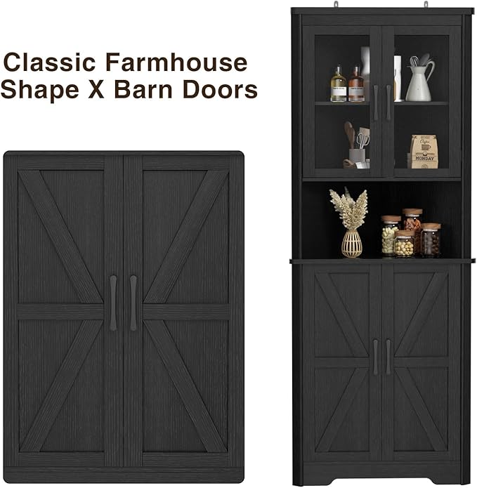 67''H Black Tall Farmhouse Corner Storage Cabinet - Image 4