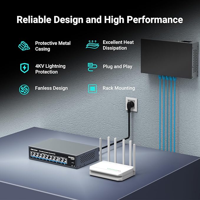 8 Port PoE Switch with 8 Ports 100Mbps PoE+@120W + 2 * Gigabit Uplink Port - Image 3