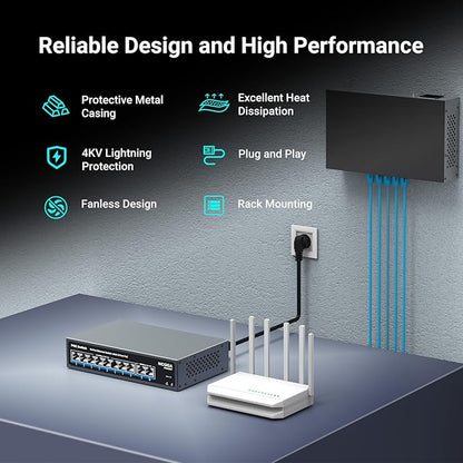 8 Port PoE Switch with 8 Ports 100Mbps PoE+@120W + 2 * Gigabit Uplink Port - Image 3