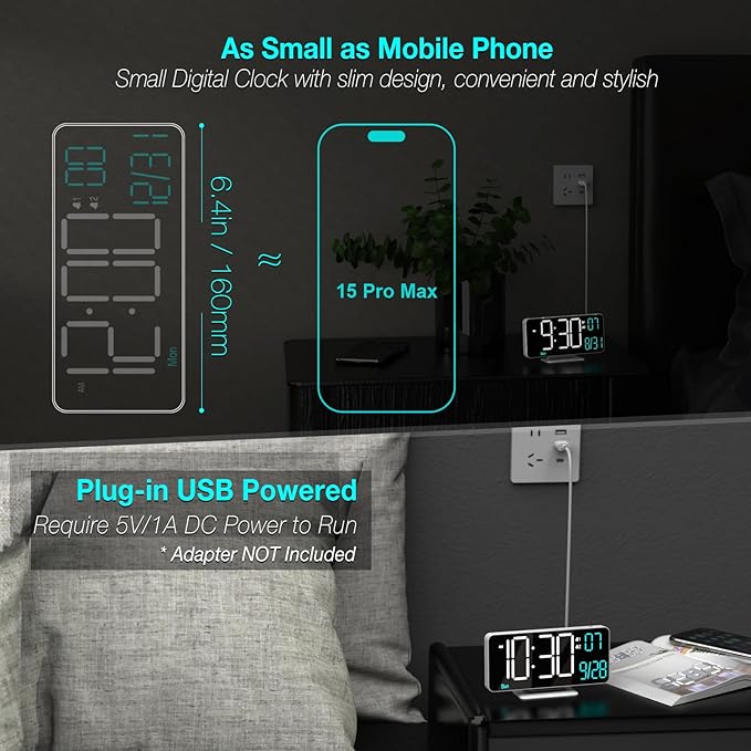 KOSUMOSU Digital Alarm Clocks 6.7in Small Digital Clock - Image 2