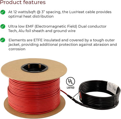 LuxHeat 50sqft Floor Heating Cable Kit - 240v Heated Tile Floor System - Heated - Image 8