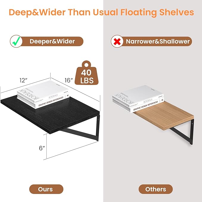 Heimlove Black Deep Floating Shelves - Image 3