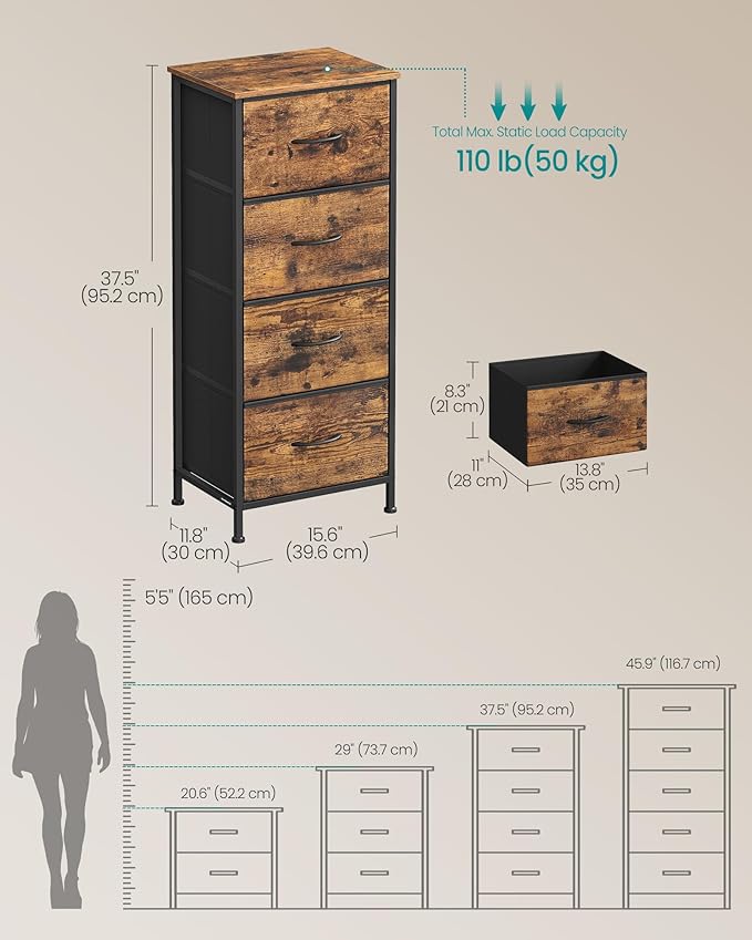 SONGMICS Dresser for Bedroom, Chest of Drawers, 4 Non-Woven Fabric Drawers - Image 2