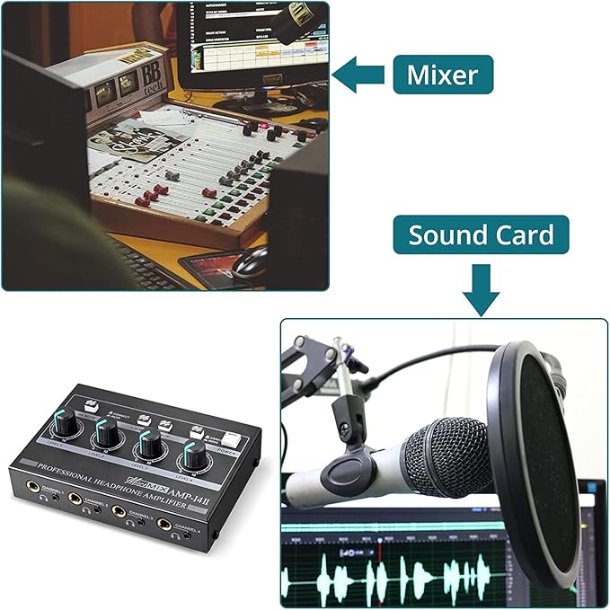 Riworal Headphone Amplifier 4 Channel Audio Amplifier Portable Splitter - Image 4
