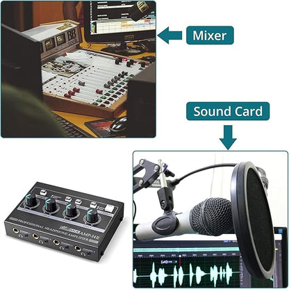 Riworal Headphone Amplifier 4 Channel Audio Amplifier Portable Splitter - Image 4