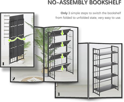 4NM No Assembly 4 Tiers Folding Bookshelf, 47.2" H Foldable Storage Shelves - Image 6
