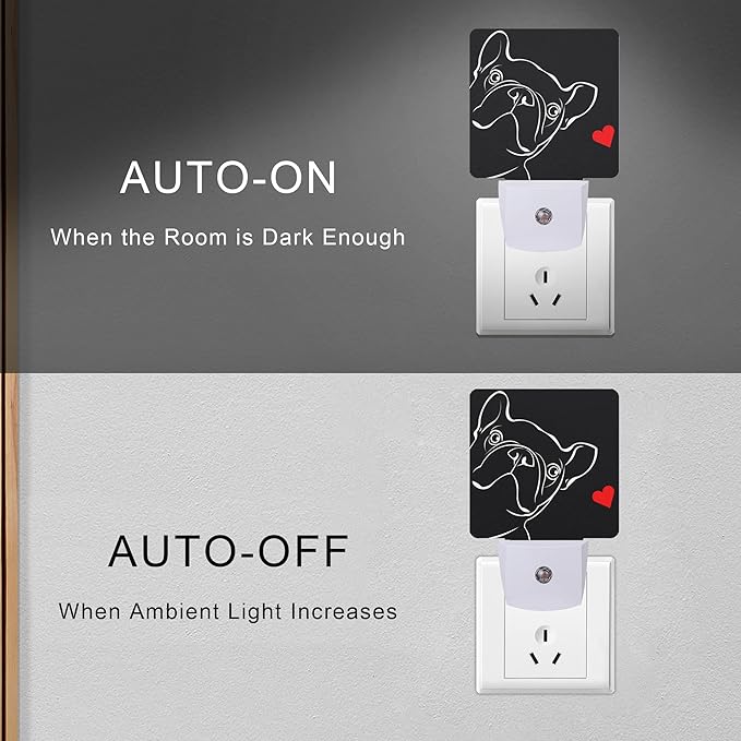 Smoaffly French Bulldog Dog red Heart Night Light Plug-in LED Nightlights Auto - Image 5