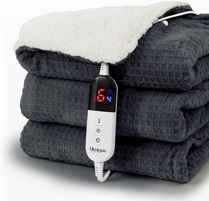 Heated Blanket Electric Throw Waffle, 50x60 Inches Sherpa Fleece Fast Heating by blunique