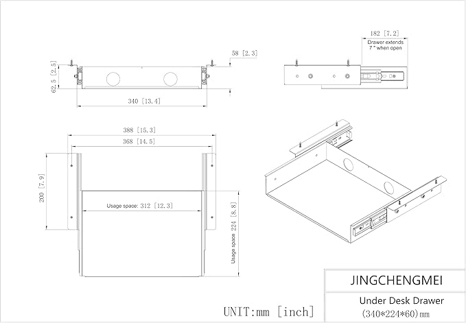 13 inch Under Desk Slide Out Storage Shelf, Sliding Under Desk Tray Drawer - Image 3