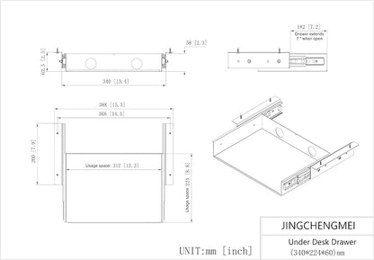 13 inch Under Desk Slide Out Storage Shelf, Sliding Under Desk Tray Drawer - Image 3