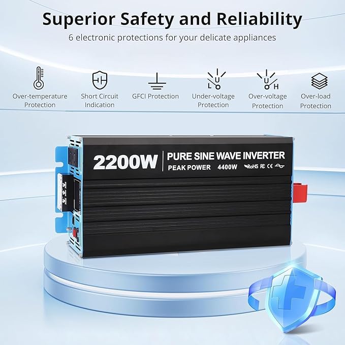 2200W Pure Sine Wave Inverter, 1 USB Port 5v/2.4a, LCD Display&Remote Controller - Image 3