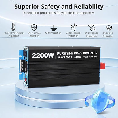 2200W Pure Sine Wave Inverter, 1 USB Port 5v/2.4a, LCD Display&Remote Controller - Image 3