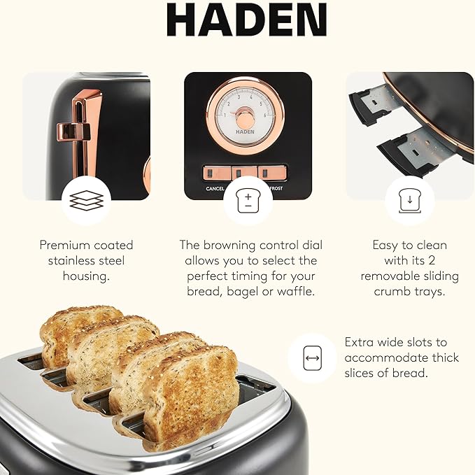 Haden Dorset 4 Slice Wide Slot Stainless Steel Toaster - Image 3
