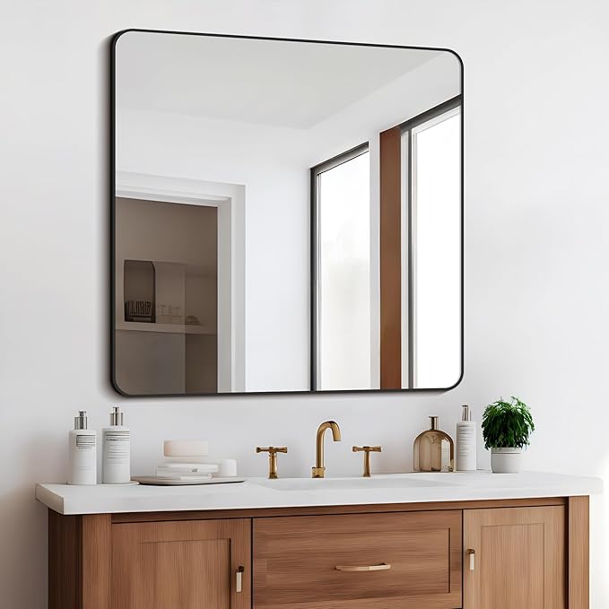 Bathroom Mirror, Metal Frame Rounded Corner Vanity Mirror, Large Wall Mounted - Image 9