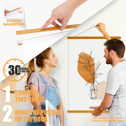 Ywlake Magnetic Poster Hanger, 18x24 18x12 18x24 Poster Frame Wood Wooden Magnet Print Posters Dowel Scroll Hanger Hangers Hanging Kit for Walls Map Canvas Artwork (Teak Wood, 18", 2 Packs)