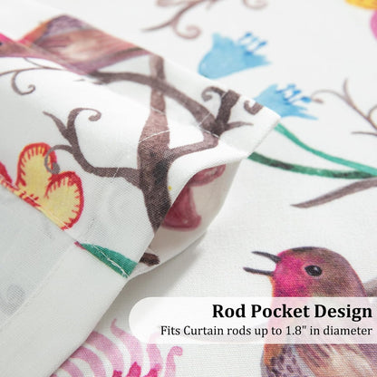 Bird Floral Tie Up Valance, Country Style, 52 x 18, 1 Panel | Soft Fabric Texture, Adjustable Length, Filters Sunlight, for Kitchen or Bedroom Windows