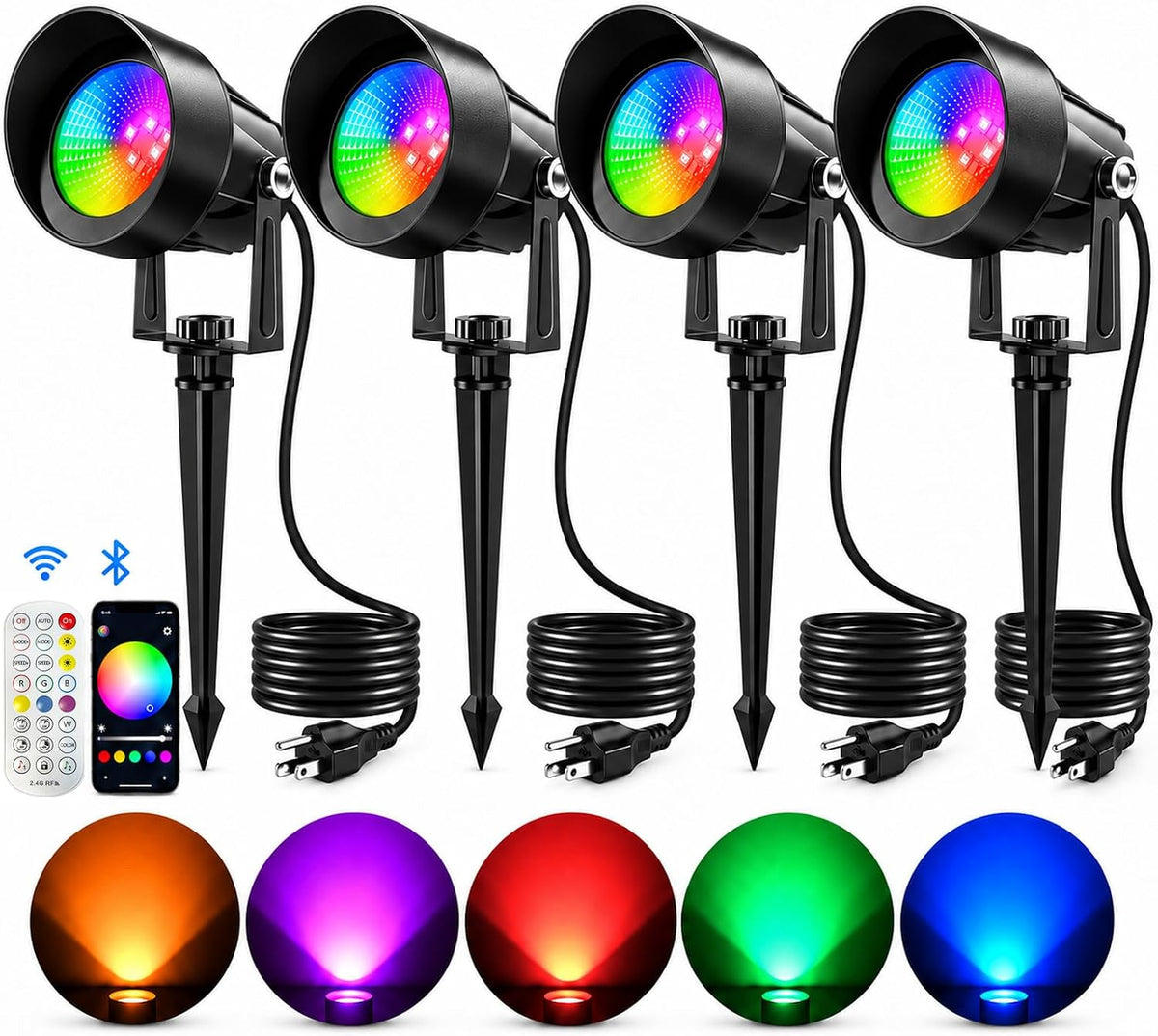 RGBW Halloween Spotlights Outdoor with APP & Remote Control, 4 Pack
