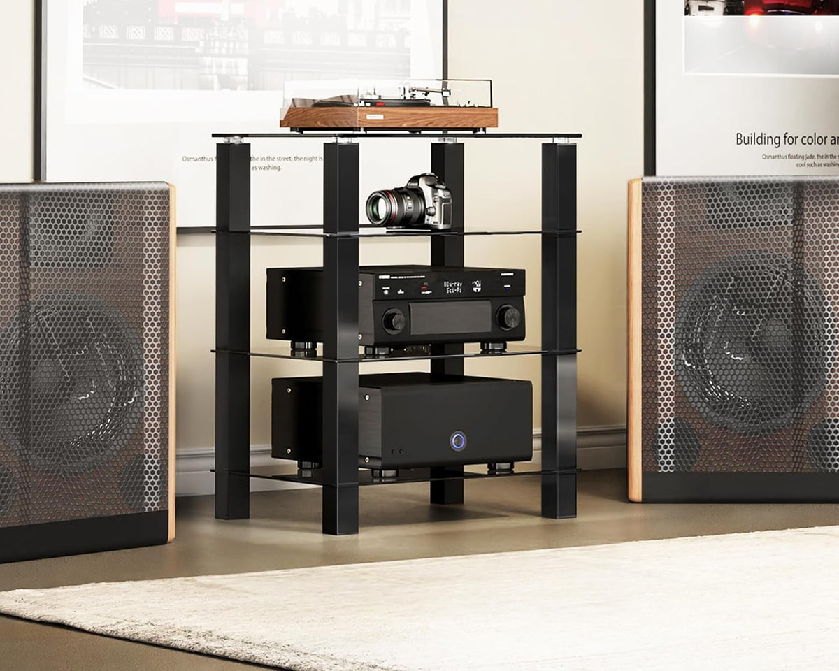 fitueyes 4-tier media stand audio with tempered glass, package contents