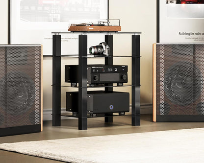 fitueyes 4-tier media stand audio with tempered glass, package contents
