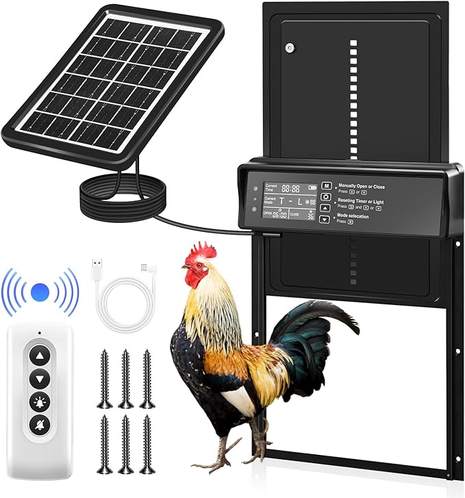 Sakerplus Automatic Chicken Coop Door Solar Powered, Automatic Chicken Door by SakerPlus