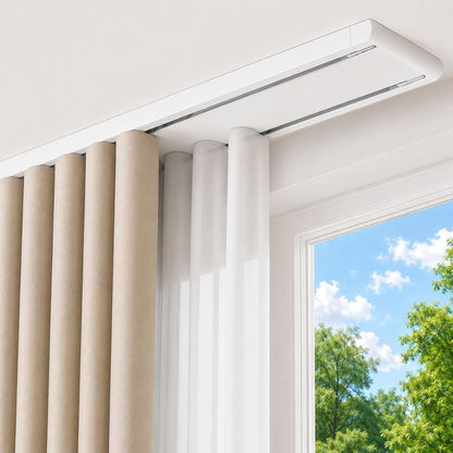 Double Curtain Track Ceiling Mount - Heavy Duty Curtain Track Rail System | Hidden Sliding Design, Easy to Install and Clean for Hotel, Hospital, Bedroom & Living Room, White, 9FT - 12FT