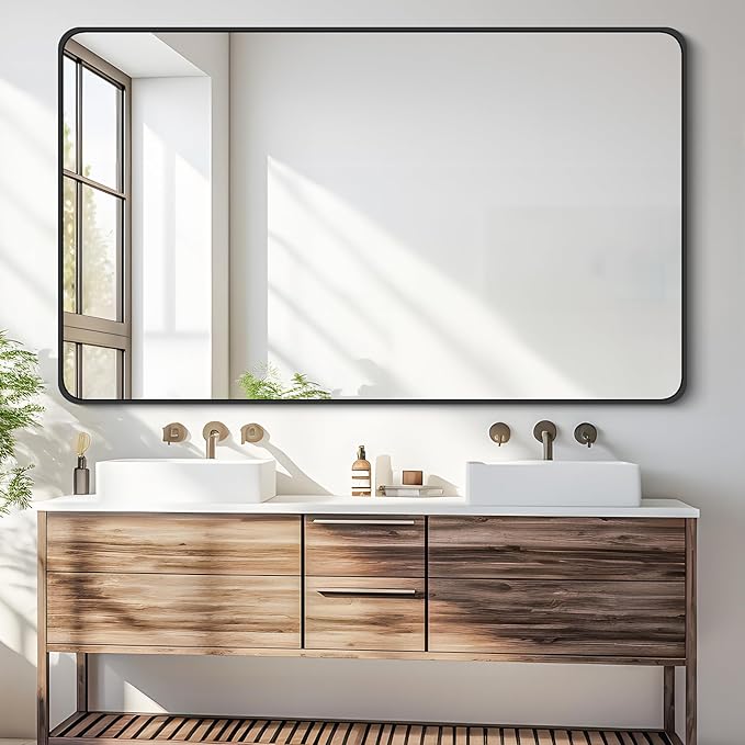 30 x 50 Inch Bathroom Mirror, Matte Black Wall Mirror - Image 3