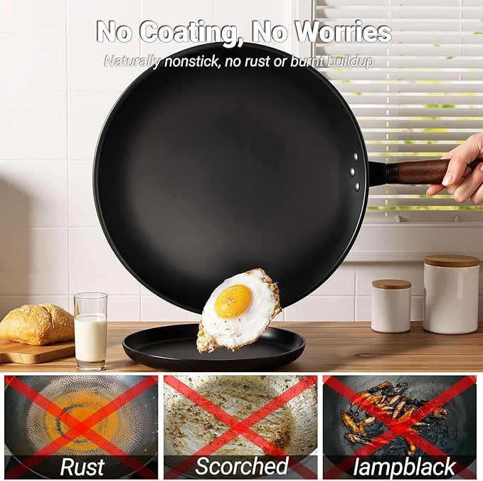 Carbon Steel Wok Pan, Nitrided Pre-Seasoned Round Bottom Woks & Stir-Fry Pans - Image 6