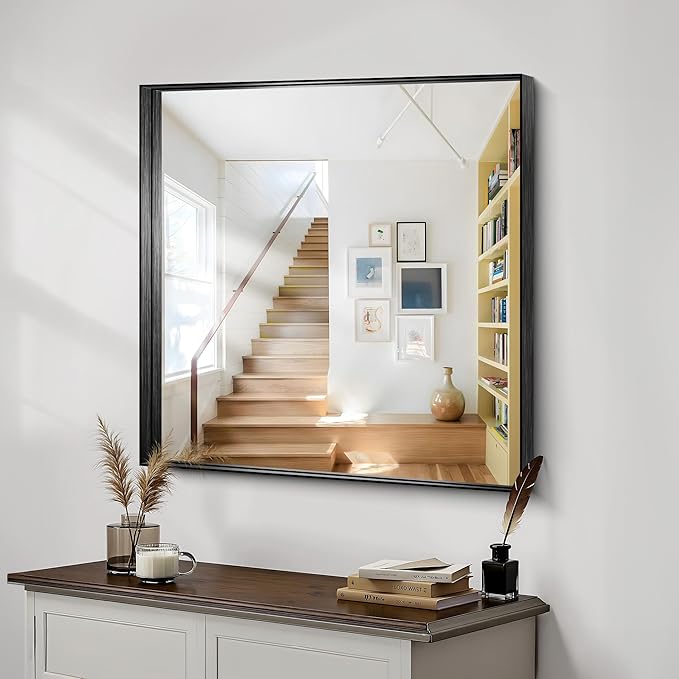 CIRCUMI Black Bathroom Mirror, Brushed Finish, Tempered Glass, Mirror - Image 5
