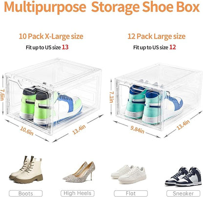 10 Pack Large Shoe Boxes Clear Plastic Stackable, Shoe Storage Organizer - Image 3