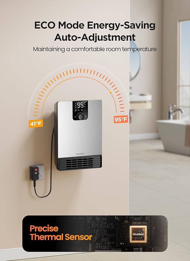 Wall Heater for Bathroom, 1500W Fast Heating Electric Space Heater - Image 4