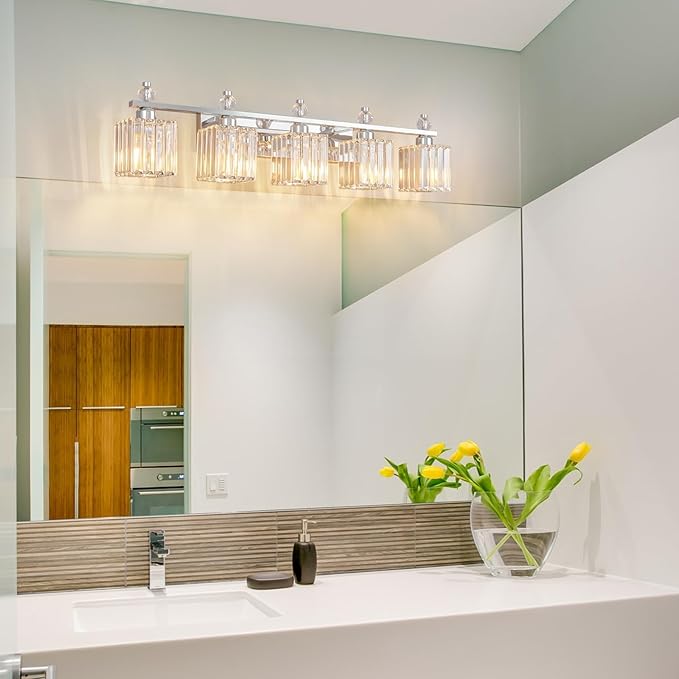 FDPBY Vanity Lights 5-Light Modern Crystal Vanity Light Chrome Bathroom Light - Image 6