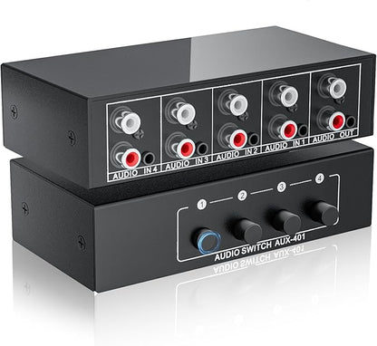 3.5mm Aux + RCA L/R Audio Switch Box 4 in 1 Out Bidirectional, BolAAzuL Stereo by BolAAzuL