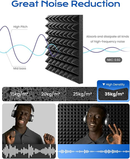 Sonicism Acoustic Panels Self-Adhesive Pyramid 48 Pack|12" X 12" X 2" Sound - Image 4
