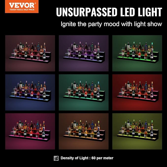 VEVOR LED Lighted Liquor Bottle Display, 3 Tiers 48 Inch Commercial Illuminated - Image 4