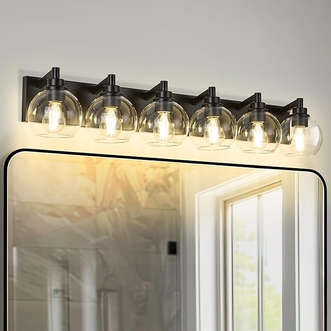 METWET Bathroom Light Fixtures, 6 Light Matte Black Vanity Light, 38 Inch - Image 8
