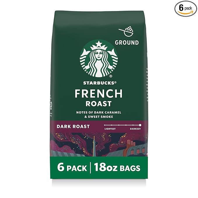 Starbucks Ground Coffee, Dark Roast Hot or Iced Coffee, French Roast, Six 18 oz by StarbucksCoffee