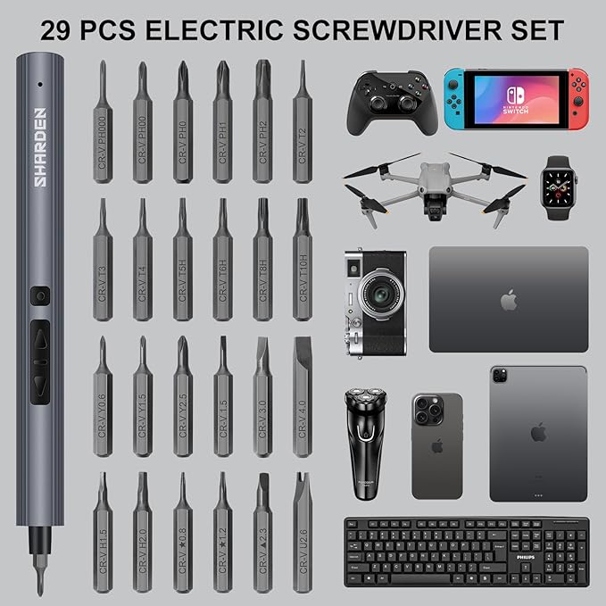 SHARDEN Mini Electric Screwdriver, 29 in 1 Small Electric Screw Driver Kit - Image 2
