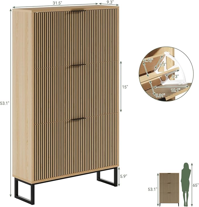 Shoe Cabinet Storage with 3 Flip Drawers, Shoe Organizer Cabinet - Image 2