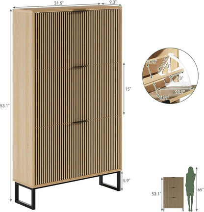 Shoe Cabinet Storage with 3 Flip Drawers, Shoe Organizer Cabinet - Image 2