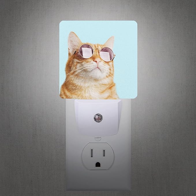 Smoaffly Glasses Cat Night Light Plug-in LED Nightlights Auto Sensor Night Lamp - Image 2