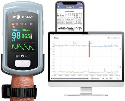 EMAY Sleep Oxygen Monitor with PC Software & App | Bluetooth Pulse Oximeter by EMAY