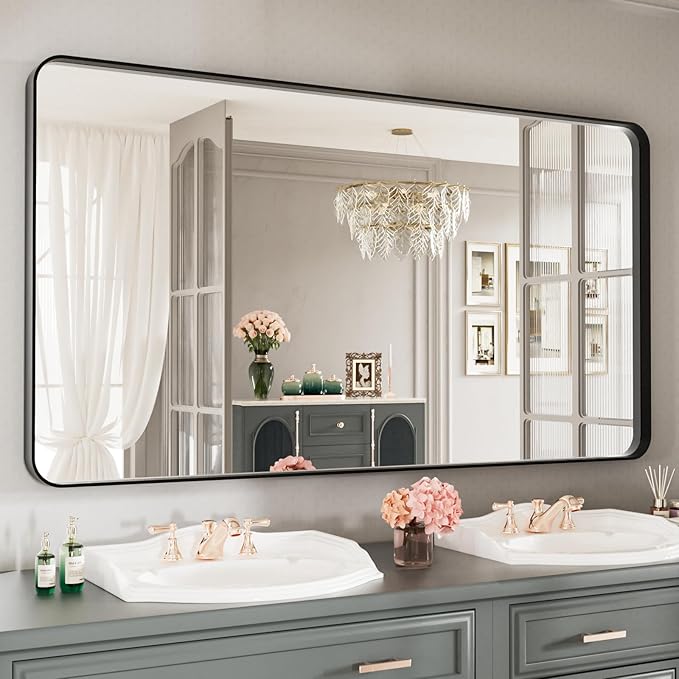 LOAAO Black Metal Framed Bathroom Mirror by LOAAO