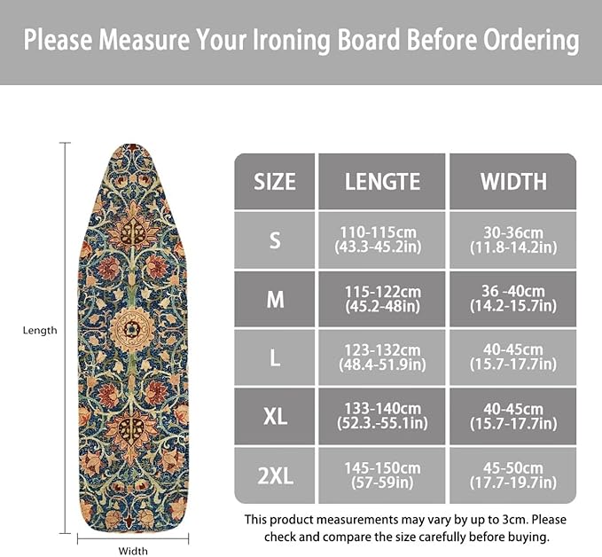ZCFYGDX Vintage Flower Print 18 x 58 Ironing Board Covers Nylon Buckle Straps - Image 6