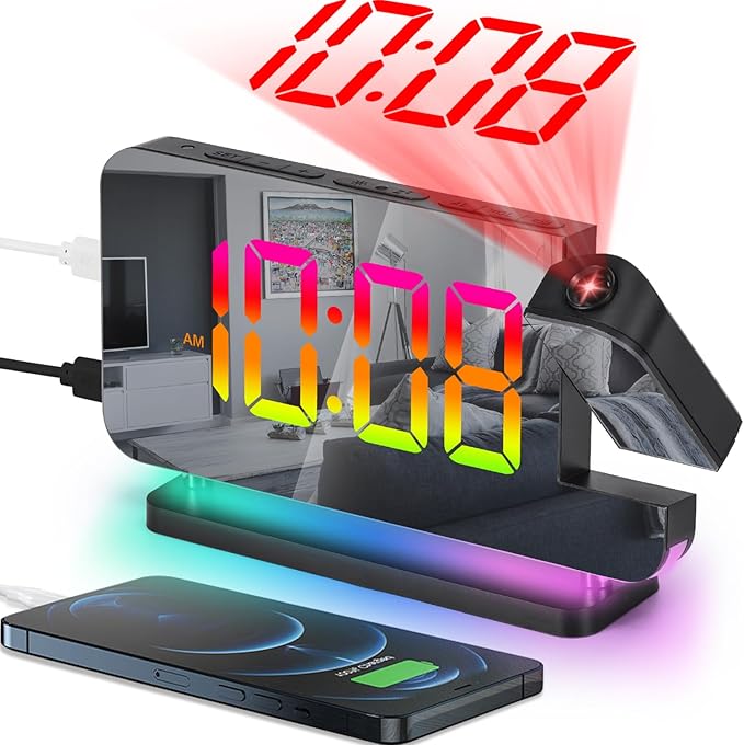 SZELAM Projection Alarm Clock, 7.4 in Digital Mirror Clocks, by SZELAM