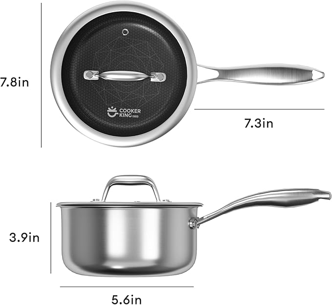 COOKER KING 2 Quart Stainless Steel Saucepan, Nonstick Sauce Pan, Ceramic Suce - Image 2