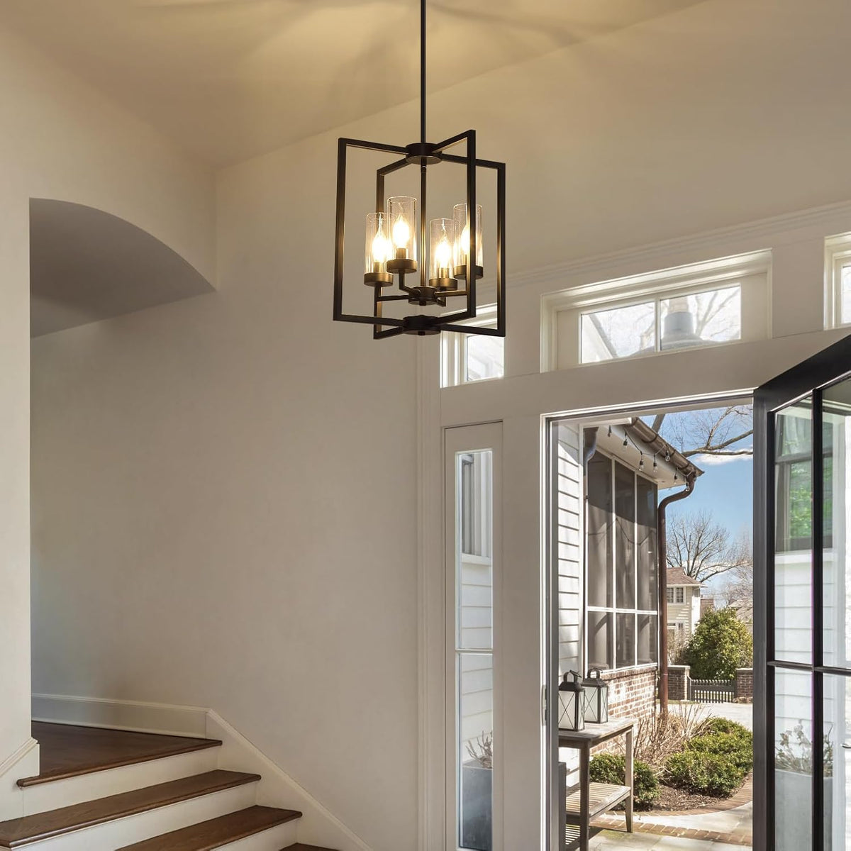Black Chandeliers for Dining Room, 4-Light Entryway Chandelier for Foyer, 15....